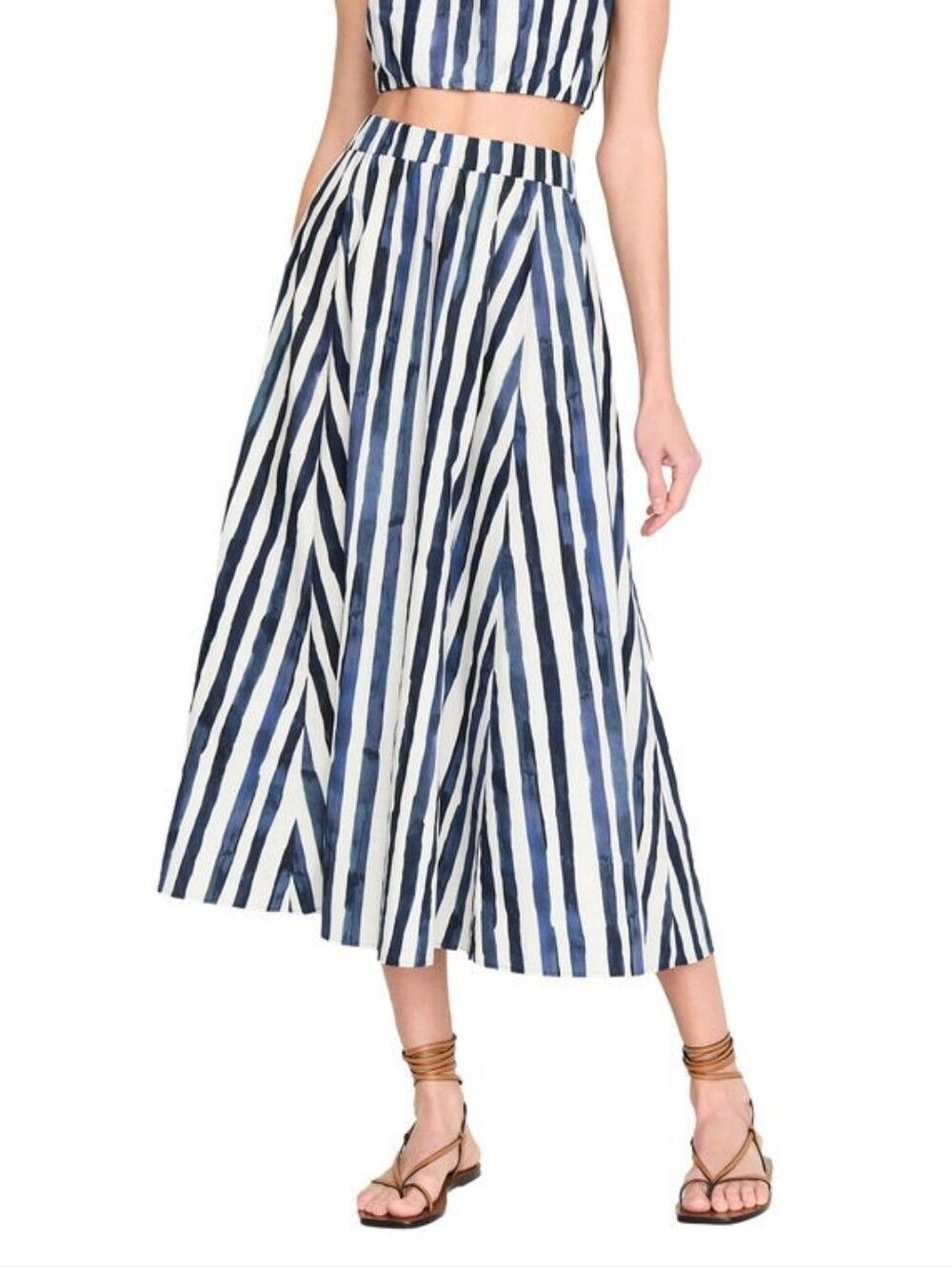 {Marie Oliver} Sasha Skirt - Navy & White Vertical Stripe Midi Skirt - SMALL